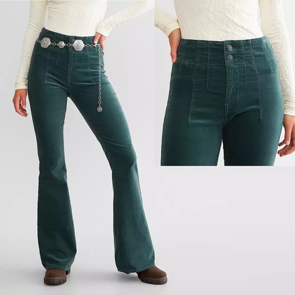 NWT New Free People We The Free Jayde Cord Flare Green Jeans Pants Size 30